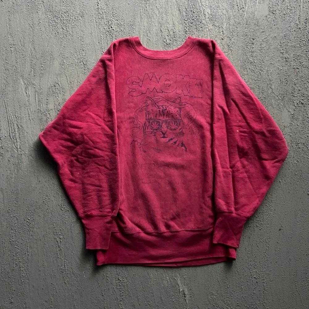 Vintage Champion Reverse Weave Sweatshirt Medium Red 90s Cat Trippy
